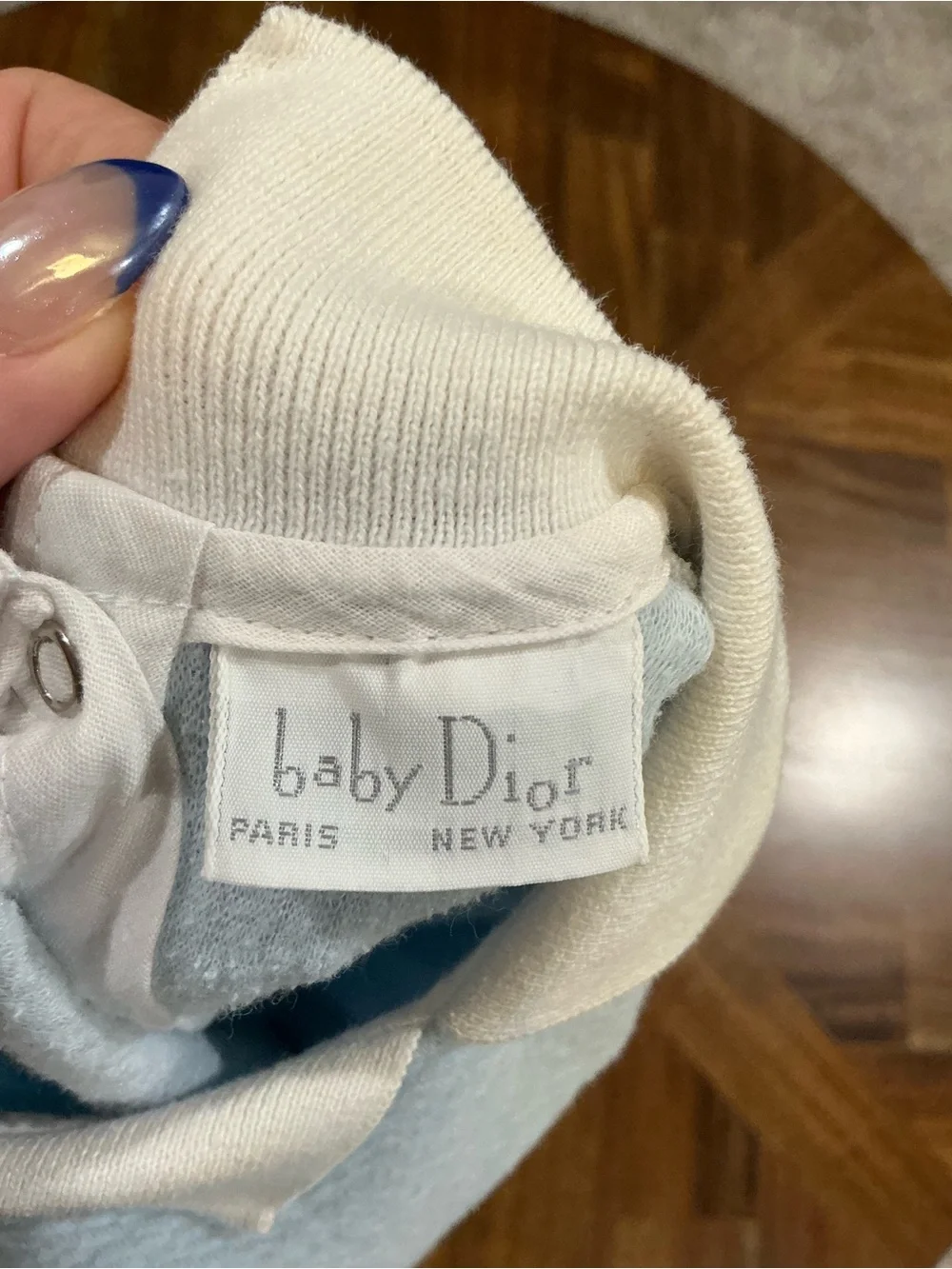 Vintage Baby Dior 12 Months Light Blue Cotton One-Piece Romper